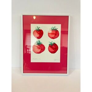 Vintage Tomatoes Watercolor Art Print Signed Framed 11x14